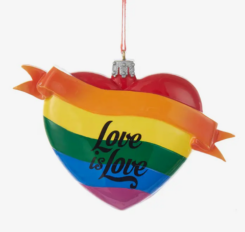 Rainbow "Love Is Love" Heart Ornament