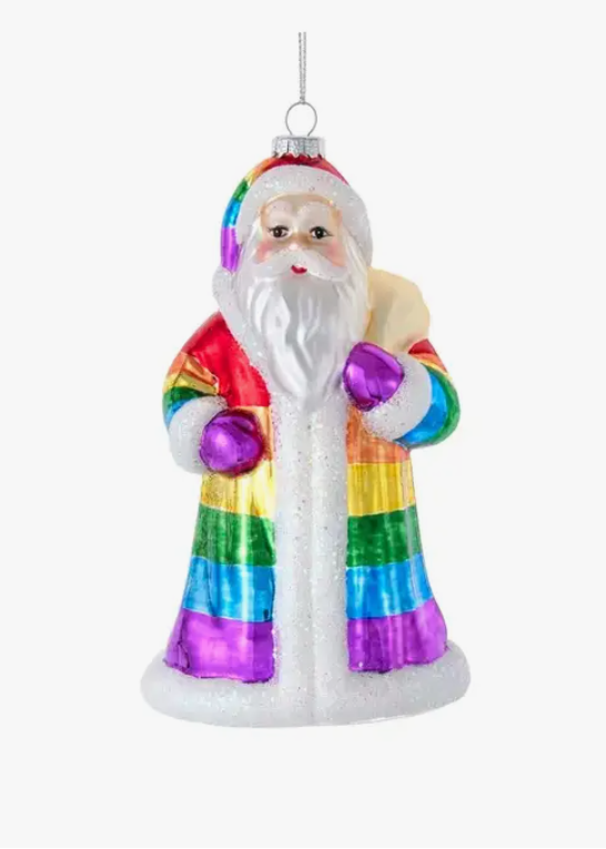 Glass Rainbow Santa Ornament