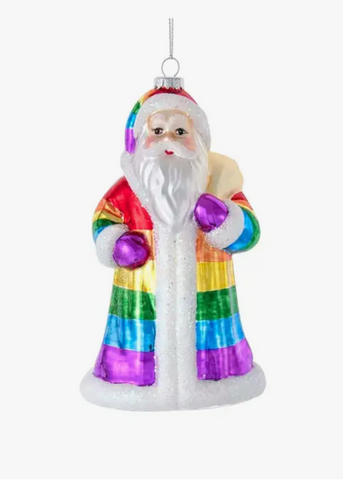 Glass Rainbow Santa Ornament