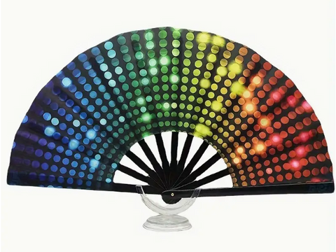 Large Rainbow Polka Dot Pride Novelty Hand Held Folding Fan