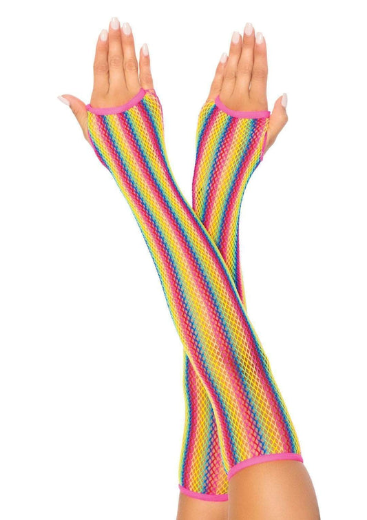 Rainbow Net Fingerless Arm Warmer Gloves