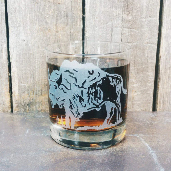 Bison American Buffalo Etched Whiskey Glass