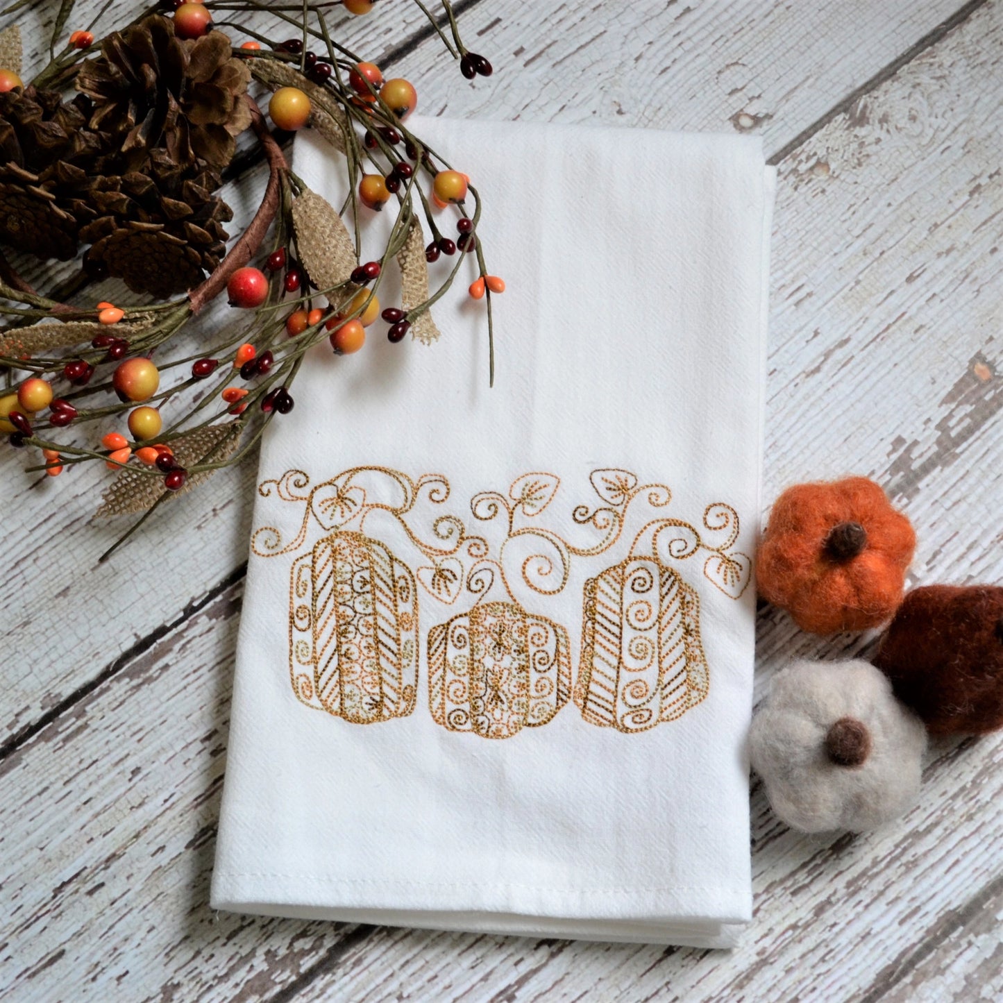 Fall Lace Pumpkins Tea Towel