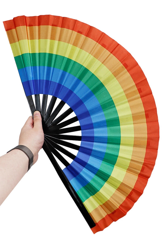 Rainbow Pride White Frame Hand-Held Folding Fan