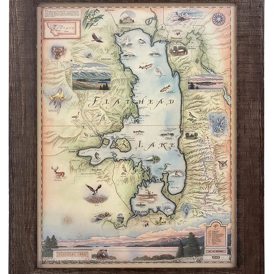 Flathead Lake Xplorer Map: Framed