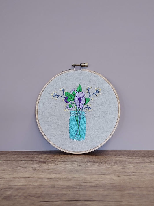 Flowers in a Vase Embroidered Hoop Art