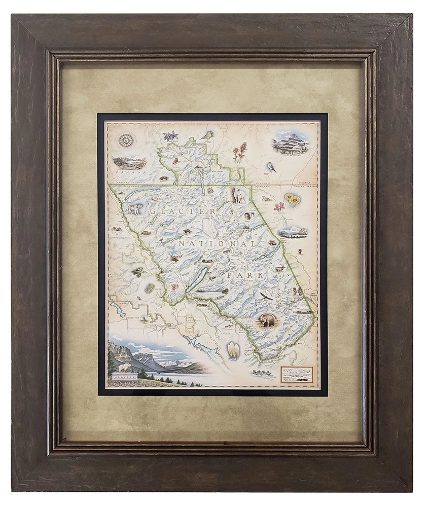 Glacier National Park Xplorer Map: Framed and matted