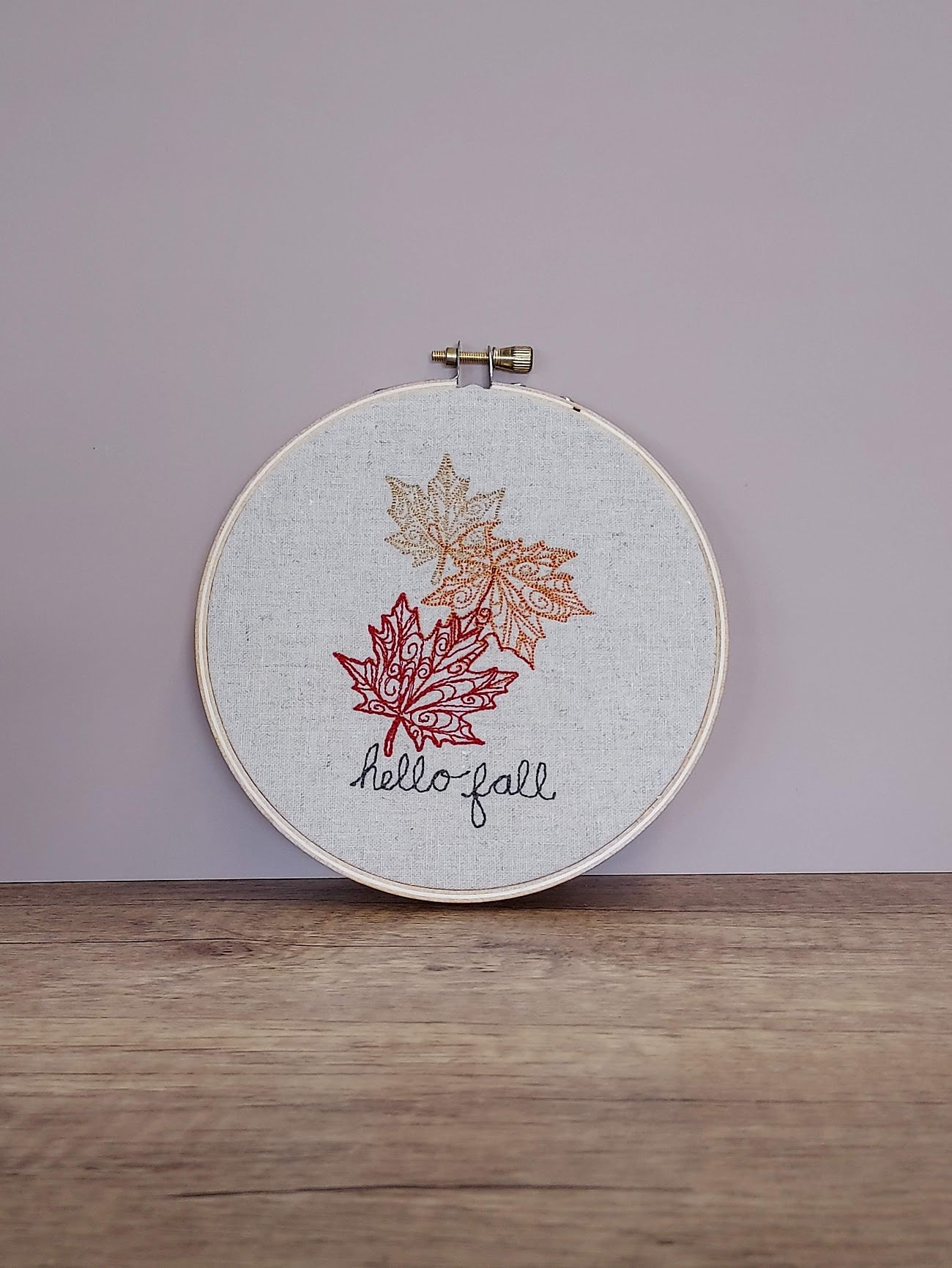 Hello Fall Embroidered Hoop Art