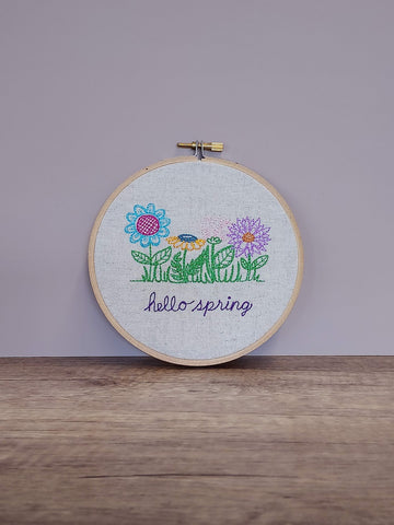 Hello Spring Embroidered Hoop Art