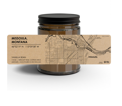 Missoula Map Scented Candle with Amber glass