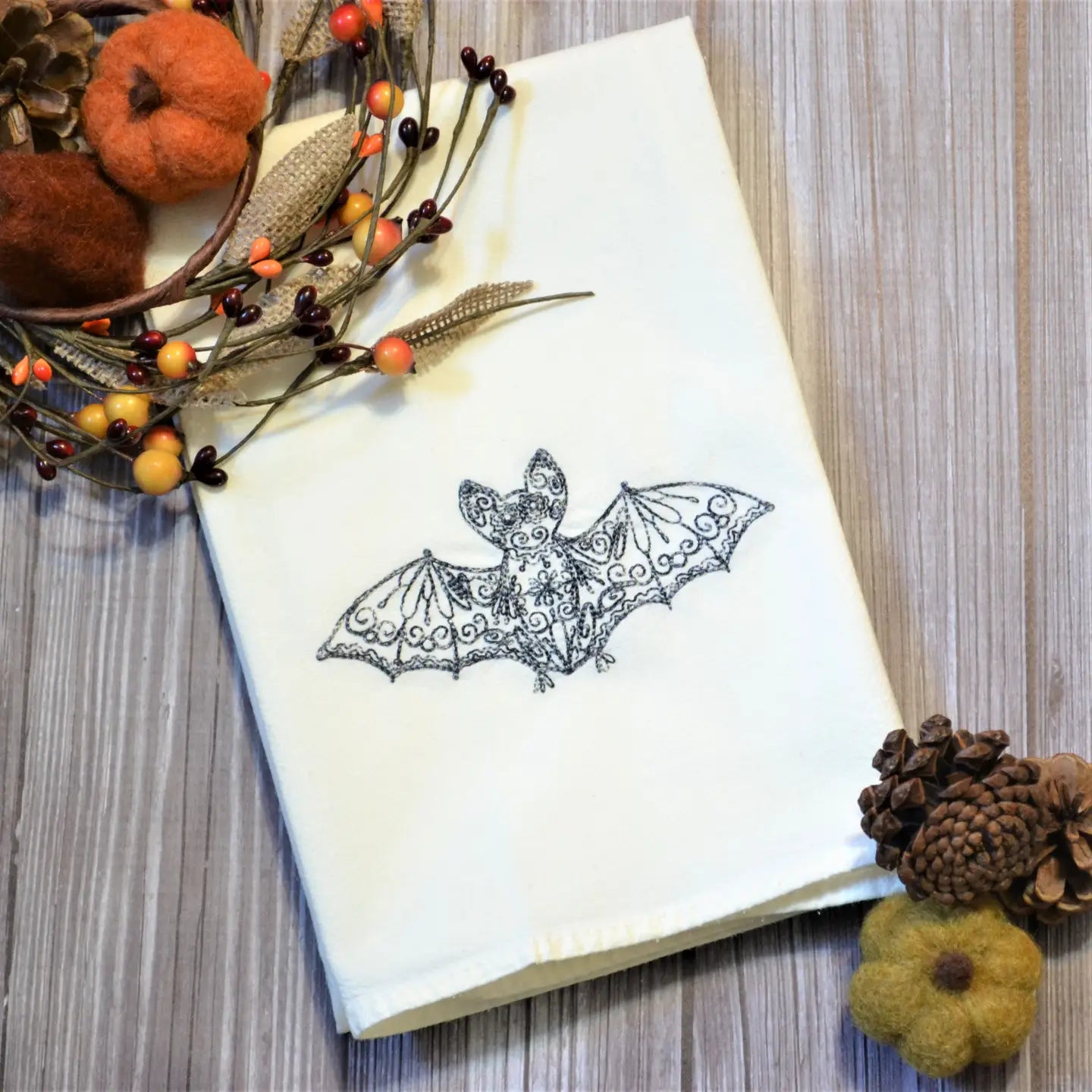 Fall Lace Bat Tea Towel