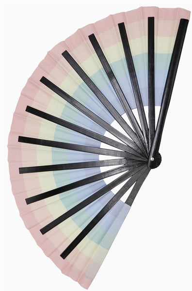 Large Rainbow Pride Novelty Hand Held Folding Fan (Bamboo)