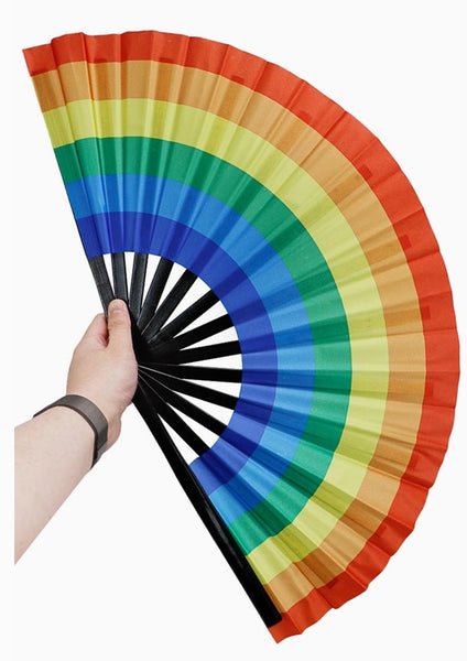 Large Rainbow Pride Novelty Hand Held Folding Fan (Bamboo)