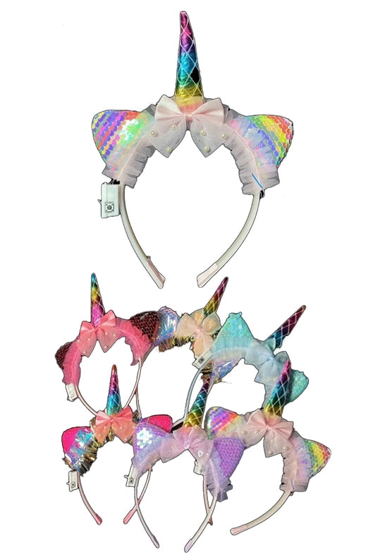 Unicorn Rainbow Sequins Led Light-Up Hairband