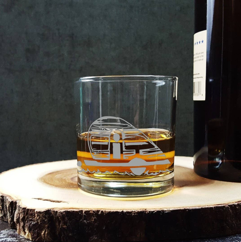 Teardrop Trailer Etched Whiskey Glass