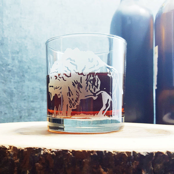 Bison American Buffalo Etched Whiskey Glass