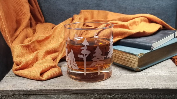 Woodland Forest Etched Whiskey Glass
