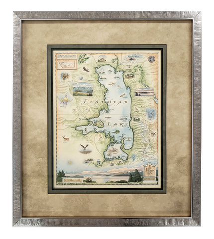 Flathead Lake- Small Xplorer Map: Framed and matted