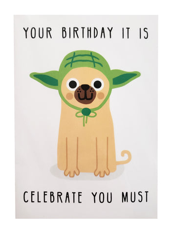 Birthday Card Yoda Pug