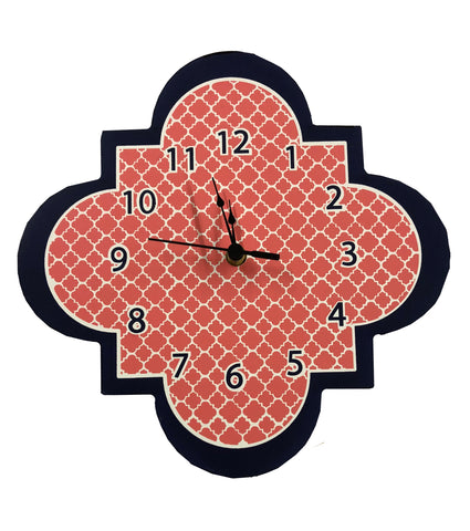 Coral and Navy Quatrefoil Clock